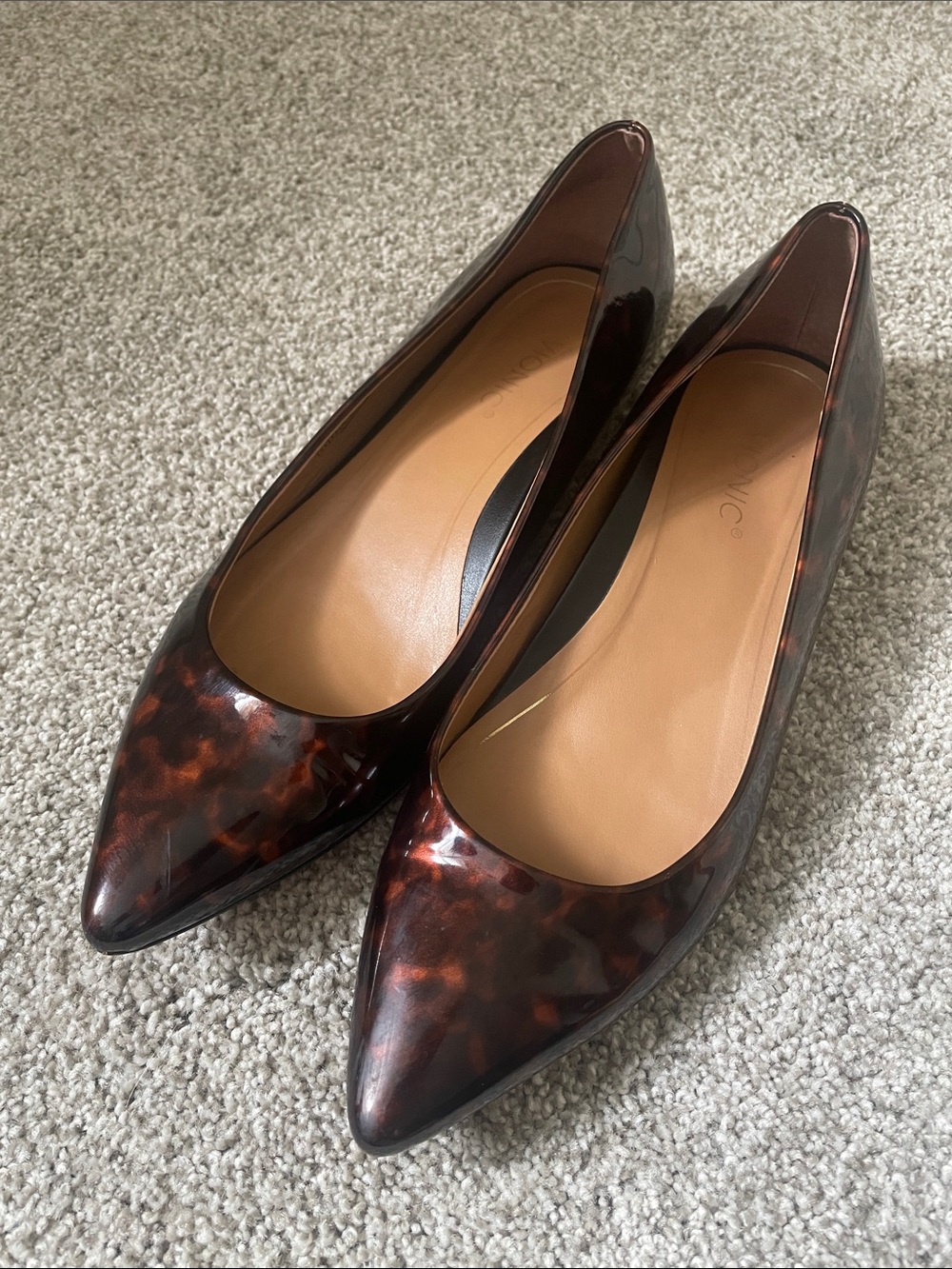 Vionic Lena Tortoiseshell Pointy Toe Flats Sz 7.5 Brown Black